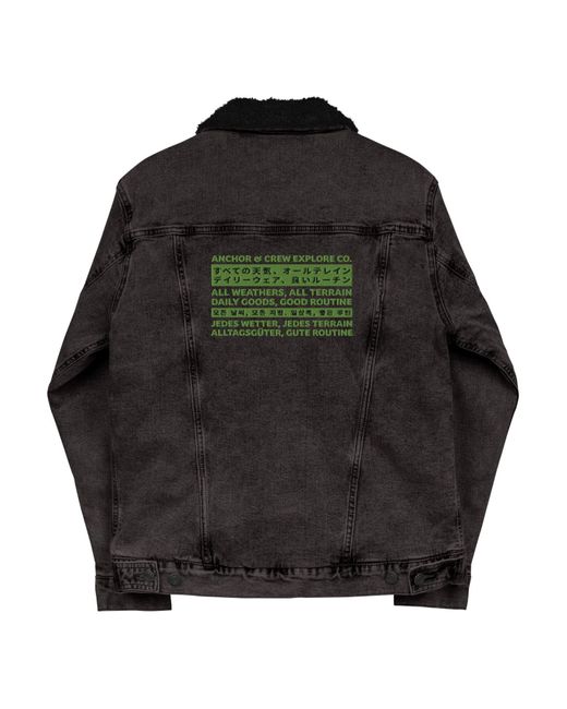 Anchor and Crew Black Denim Explore Co. Sherpa Denim Embroidered Jacket