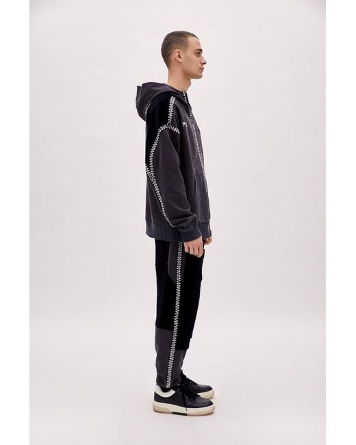 Pcfg Black Crochet Zip Up Hoodie for men