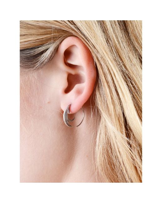 Lee Renee Metallic Duck Feather Hoop Earrings Silver