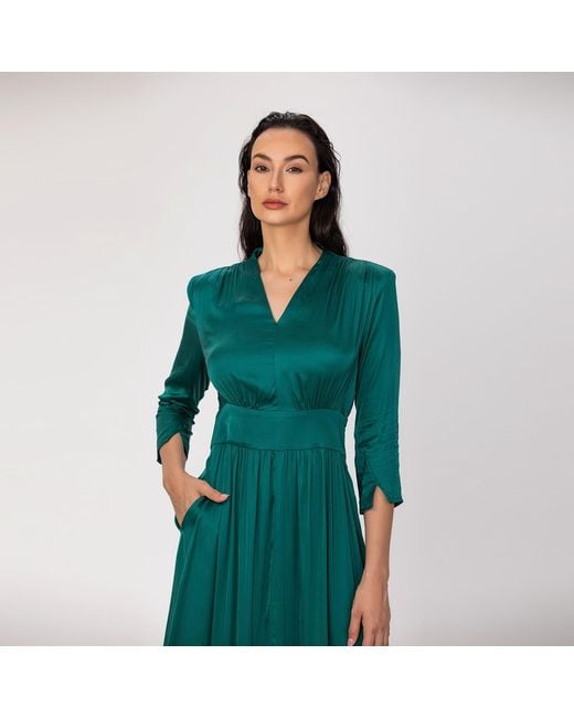 Smart and Joy Green Fit-And-Flare Satin And Jacquard Dress