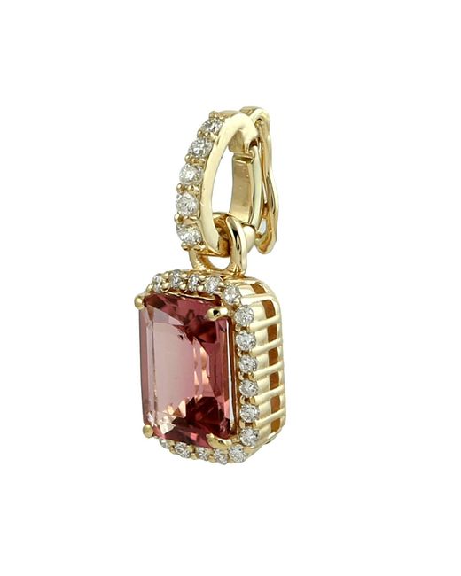 Artisan Red 18K Tourmaline & Diamond Emerald Cut Pendant