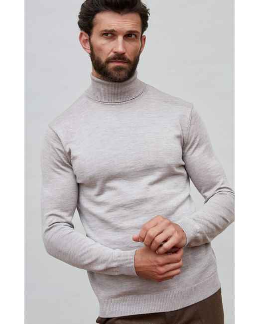 Paul James Knitwear Gray Neutrals Extra Fine Merino Wool Westonn Roll Neck Jumper for men