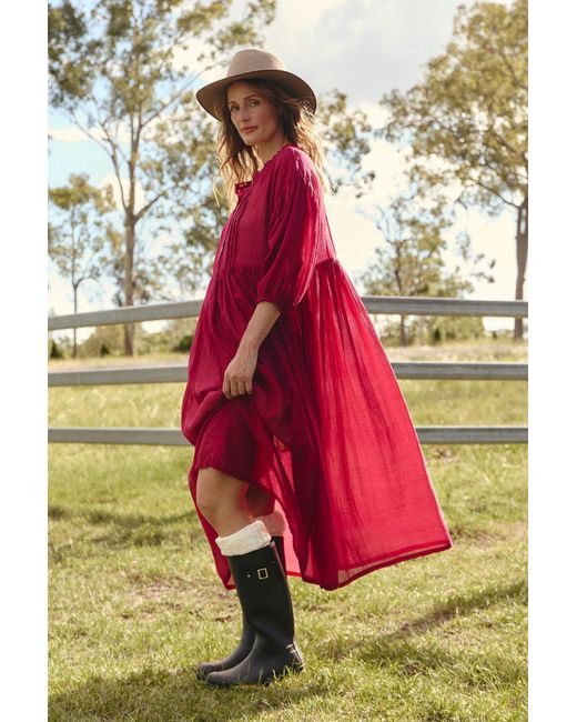 Adrift Clothing Red Coco Cotton Silk Dress