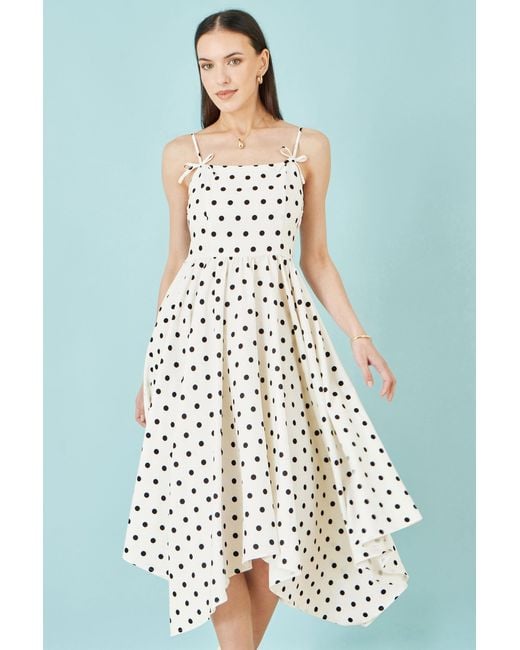 Yumi' Metallic Polka Dot Hankerchief Hem Dress