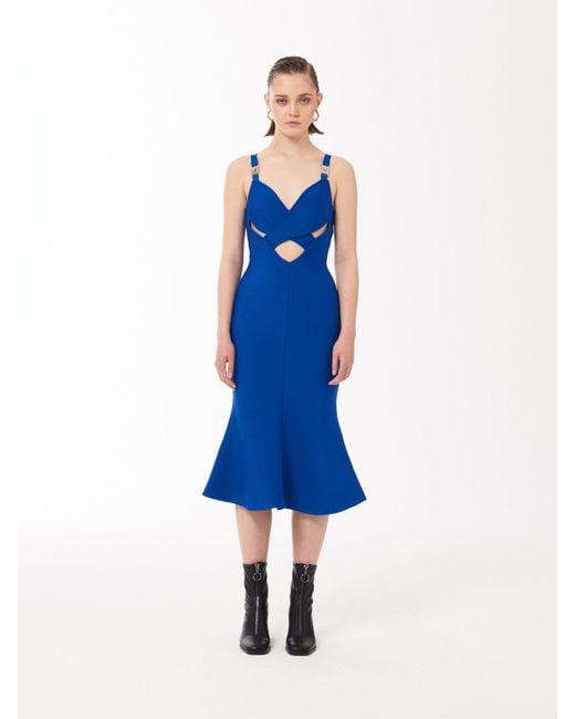 Sour Figs Blue Stretch Jersey Cut-Out Bandage Midi Dress