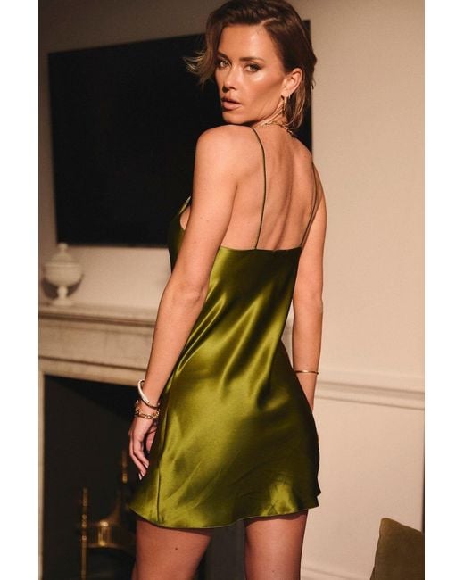Lily Rou Green Mini Cami Silk Slip Dress