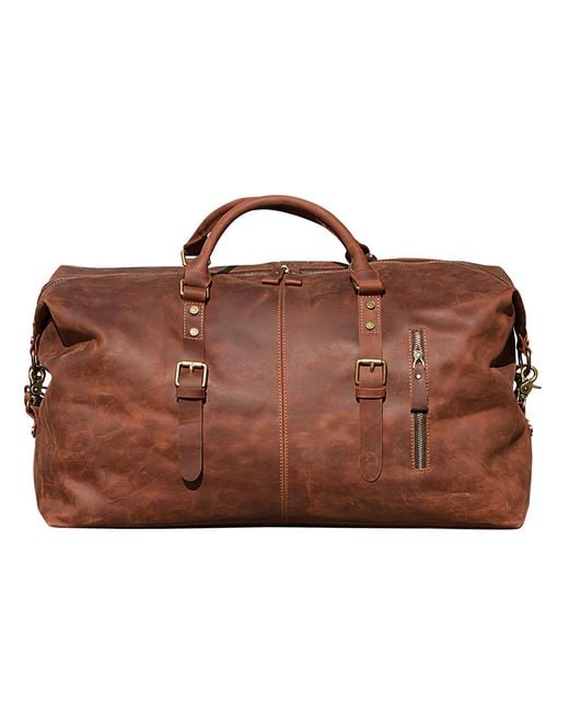 Touri Brown Zip Detail Genuine Leather Holdall Weekender for men