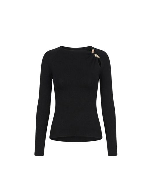 Monlicia Black Detail Long Sleeve Stretch Cielo Top