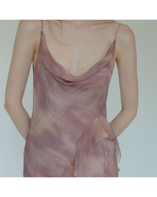 Belsize25 Brown Lumen Print Nude Silk Slip Long Dress