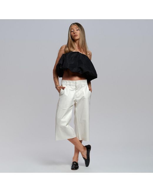 Hedare Gray Capri Leather Trousers