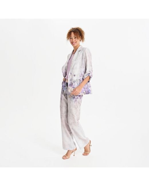 Lalipop Design Blue Abstract Floral Print Tailored Blazer Jacket