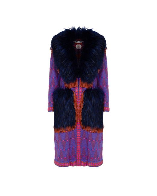 The Extreme Collection Blue Longline Coat Faux With Vegan Fur Details Satchel