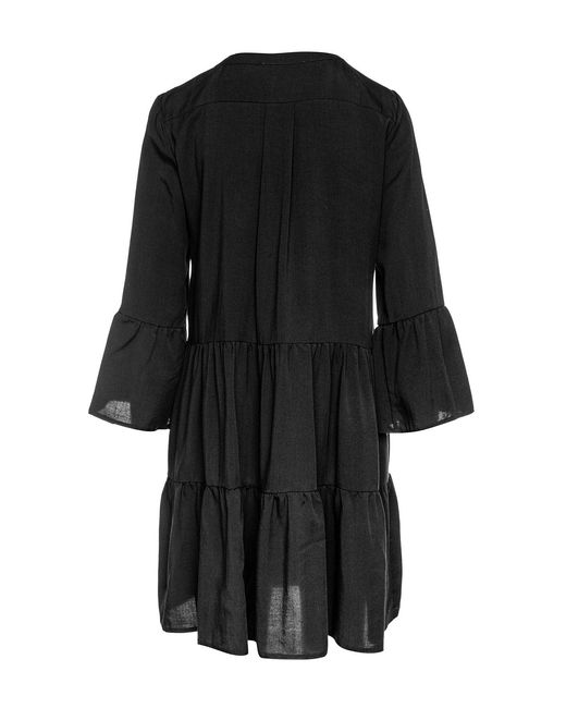 Conquista Black Tencel Gathered Seams Dress