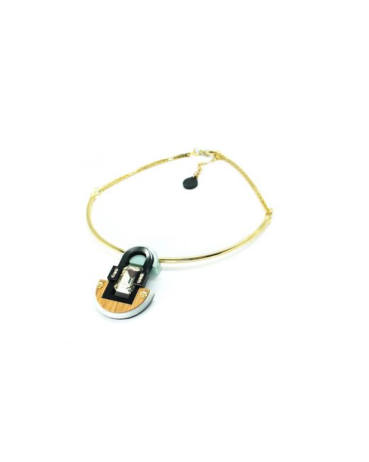 Gissa Bicalho White Handmade Acrylic Necklace Pendant Deco Mirror Rectangular Stone Cream