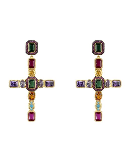 Latelita London Metallic Santa Maria Extra Large Gemstone Cross Earrings
