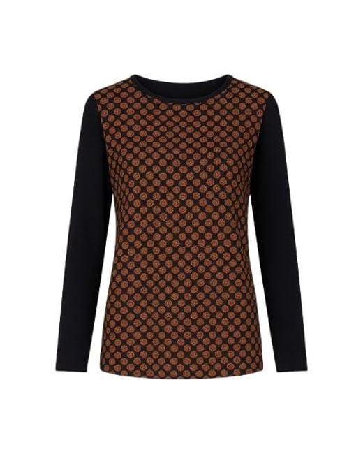 Conquista Brown Silk Detail Long Sleeve Top
