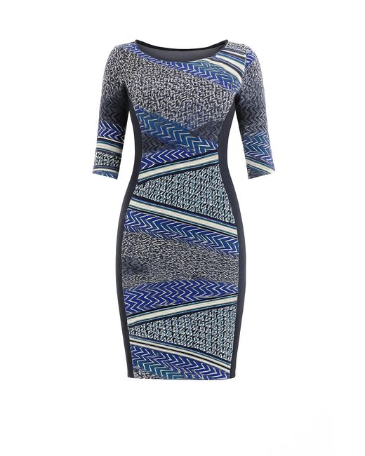 Conquista Blue Print & Panel Stretch Dress