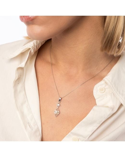 Spero London Metallic Sterling Rhombus 3D Pearl Necklace