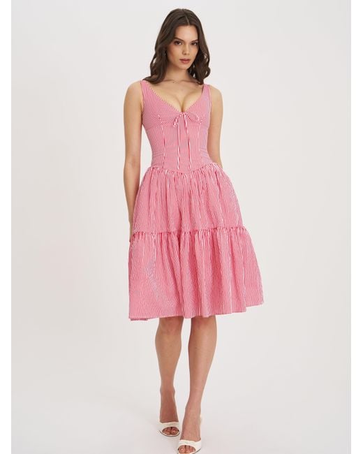 Miss Circle New York Pink Oceana Candy Stripe Drop Waist Midi Dress