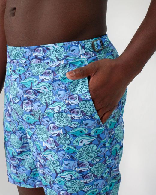 Lords of Harlech Blue Pool Fish Skool Swim Short for men