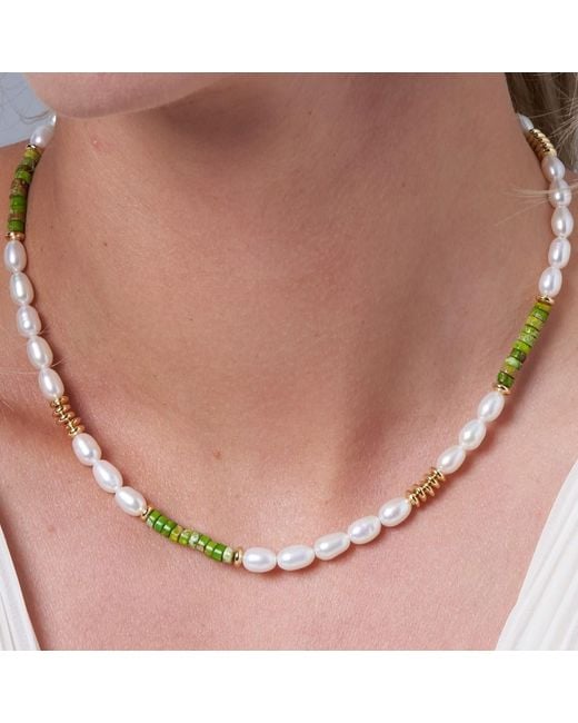 Pearls of the Orient Online Metallic Nova Oval Cultured Freshwater Pearls Necklace With Jasper & Beads