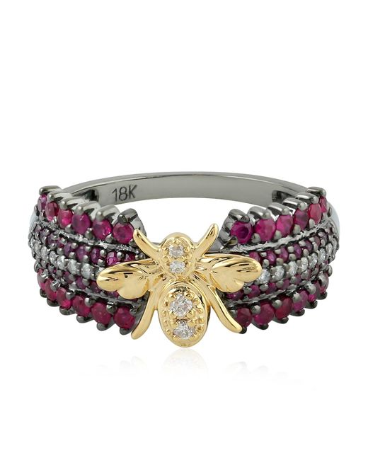 Artisan Metallic Ruby, Diamond And Bee Motif Statement Ring