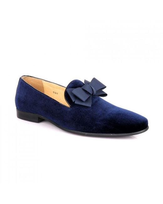 DAVID WEJ Blue Alfred Velvet Bow Tie Loafers for men
