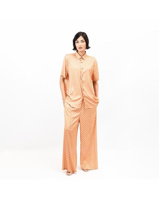 Janara Jones Orange Apricot Satin Short Sleeve Oversized Shirt