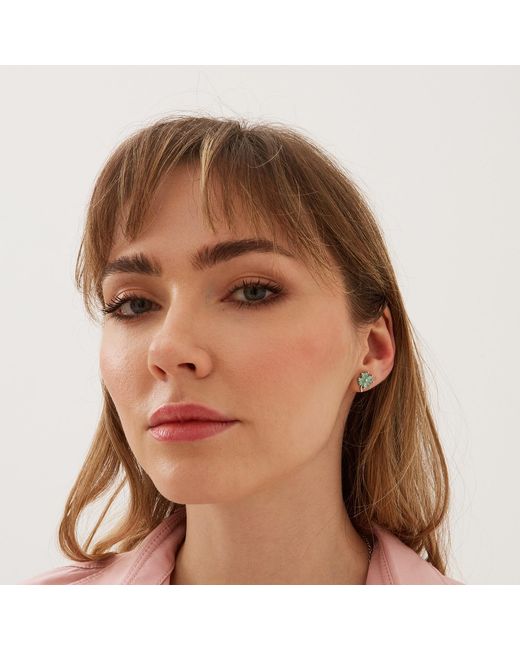 Spero London Green Four Leaves Clover Sterling Stud Earring