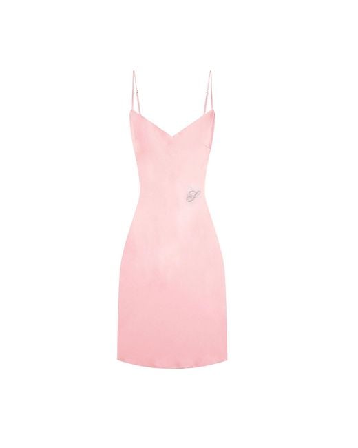Silkinc Pink Crystal Bias Cut V-Neck Mini Slip Dress
