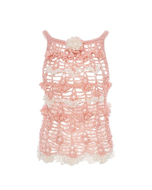 Andreeva Pink Chrysanthemum Handmade Crochet Top