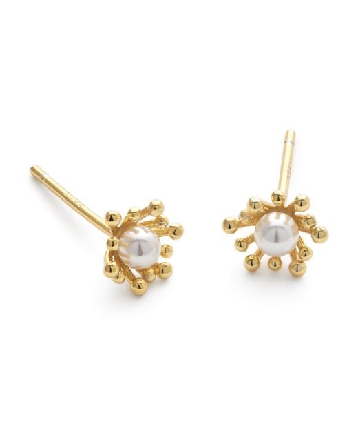 Elk & Bloom Metallic Flower Pearl Floral Earrings