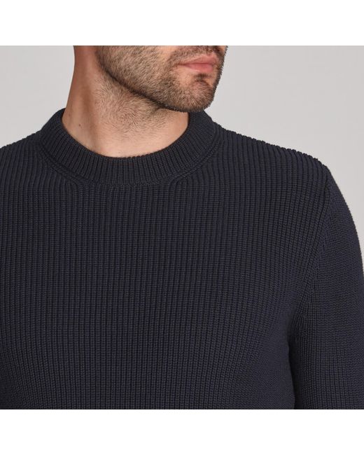 Paul James Knitwear Blue Midweight Cotton Fisherman Rib Noah Jumper for men