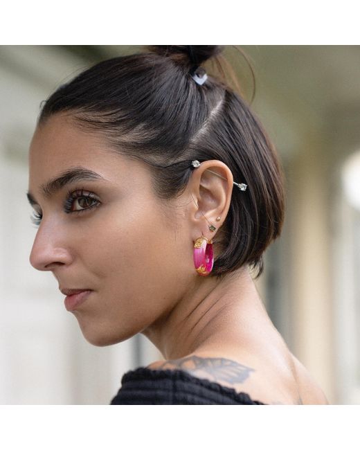 Gold & Honey Orange 24K Leaf Huggie Hoop Earrings