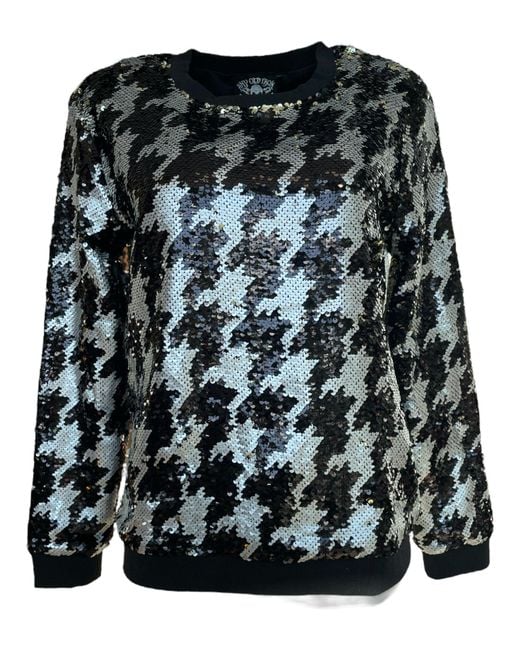 Any Old Iron Black Dogstooth Reversible Sequin Sweatshirt