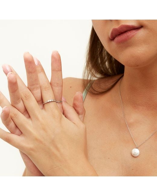 Spero London Metallic Baroque Flat Pearl Coin Pendant Necklace Sterling