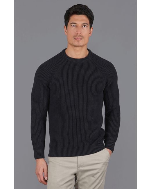 Paul James Knitwear Blue Heavyweight Cotton Clark Fisherman Rib Knit Jumper for men