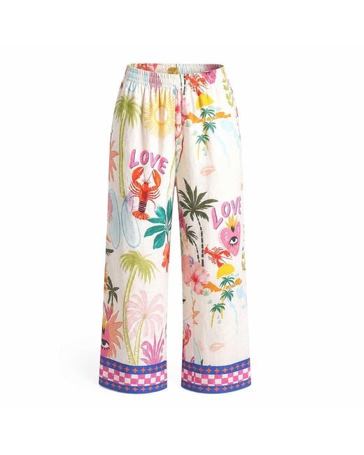 LOVEIST STORE Multicolor Mercy Tropical Print Wide Leg Resort Trousers