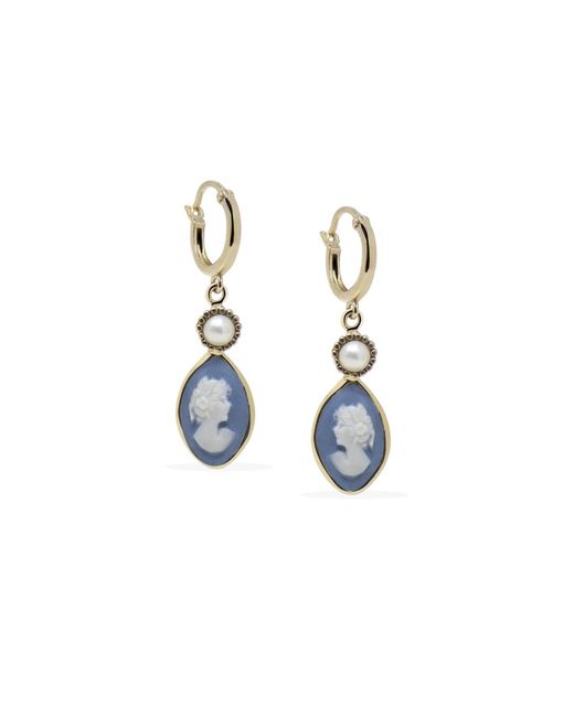 Vintouch Italy Multicolor Isabella Gold-plated Sky Blue Cameo Hoop Earrings