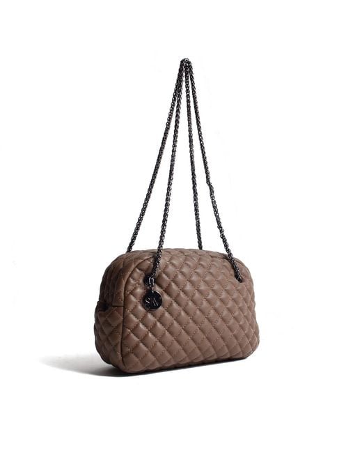 SJW BAGS LONDON Brown Carlton Vegan Leather Quilted Handbag