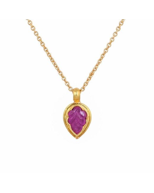 Opium Jewels Metallic Hand Carved 18 Carat & Ruby Pendant On 18 Carat Fine Chain