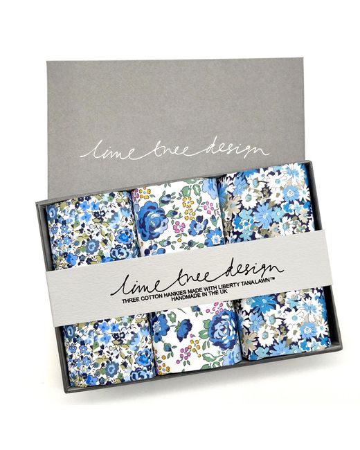 Lime Tree Design Blue Three Hankies Made With Liberty Fabric Gloria for men