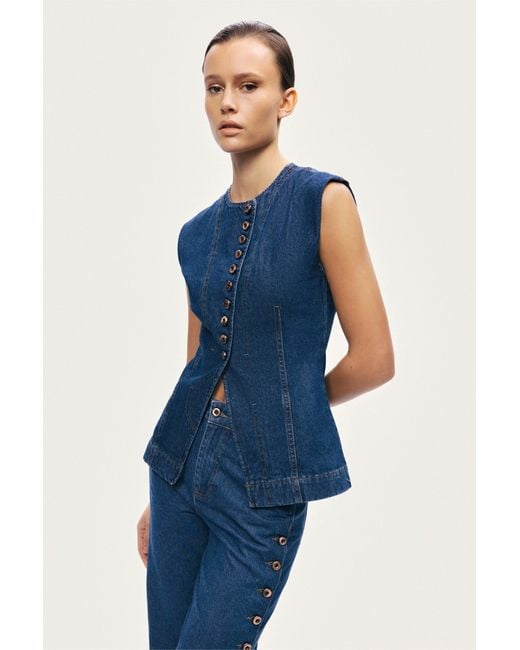 Nocturne Blue Button-Front Denim Vest