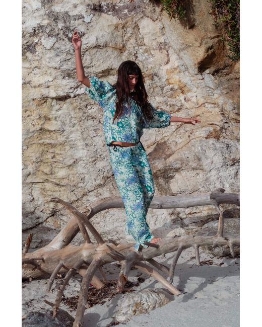 Par Y Escala Sl Blue Federica Pants Flowers