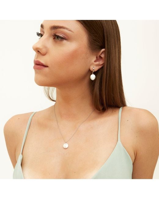 Spero London Metallic Baroque Flat Pearl Coin Pendant Necklace Sterling