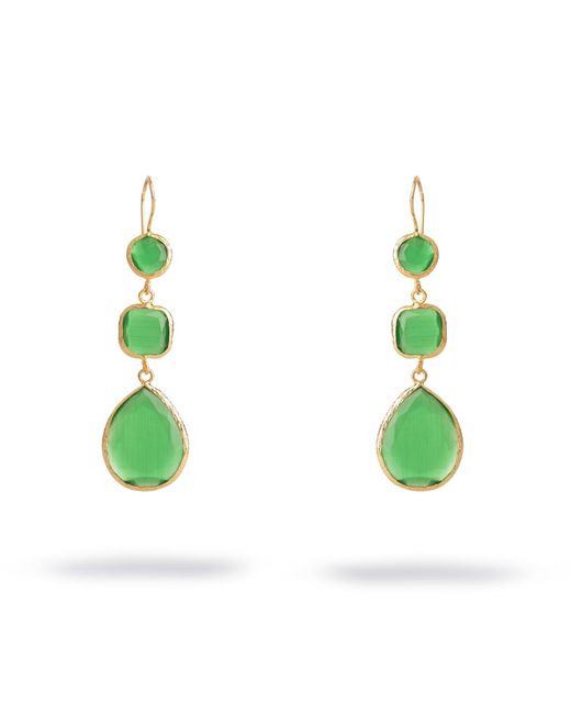 Ebru Jewelry Green Mystic Cat Eye Dangle Earrings