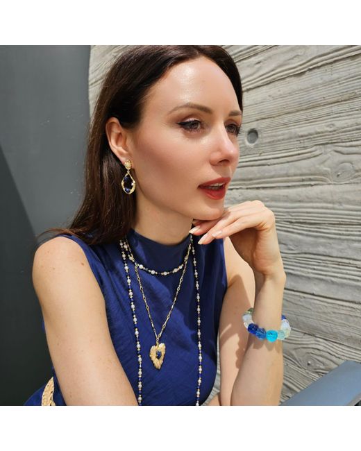 Farra Metallic Lapis With Freshwater Pearls Choker Necklace