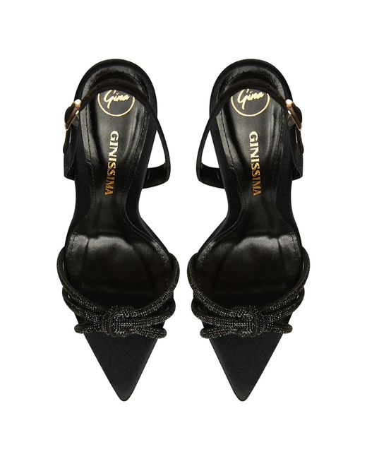Ginissima Black Daisy Crystals And Satin Sandals