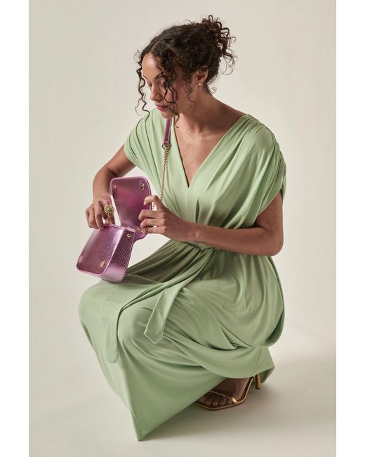 James Lakeland Green Draped Open-Back Midi Dress – Sage