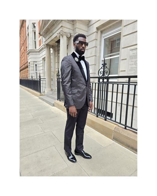 DAVID WEJ Black Washington Jacquard Velvet Shawl Lapel Blazer for men